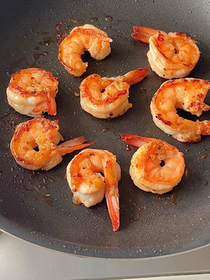 Pan-fry the shrimp until both sides are golden