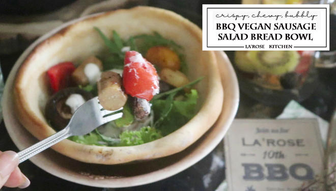 Grilled Vegan Sausage Salad Bread Bowl / Outdoor Recipe