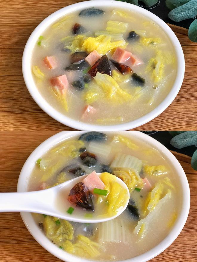 Baby Napa Cabbage, Ham, and Century Egg Soup