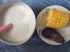 Corn, purple sweet potato, milk, and oats.