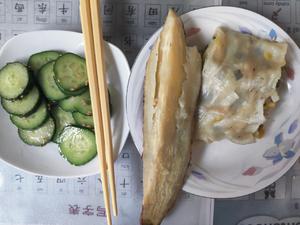 Vegetable rolls with cold sweet potato and cucumber salad.