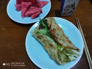 Cheese, Lettuce, and Egg Scallion Pancakes + Watermelon