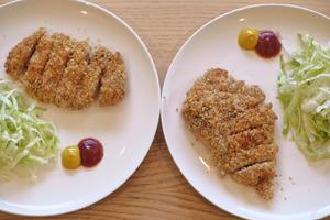 Cut into pieces and serve with Tonkatsu sauce (Japanese fried pork cutlet sauce) and mustard. Since I ran out, I substituted with yellow mustard and ketchup, which is equally delicious.