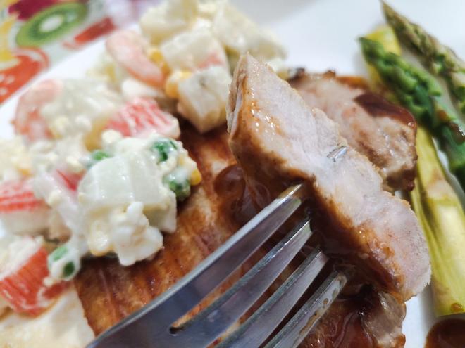 Bear White - Asparagus Pork Chops with Egg and Seafood Potato Salad