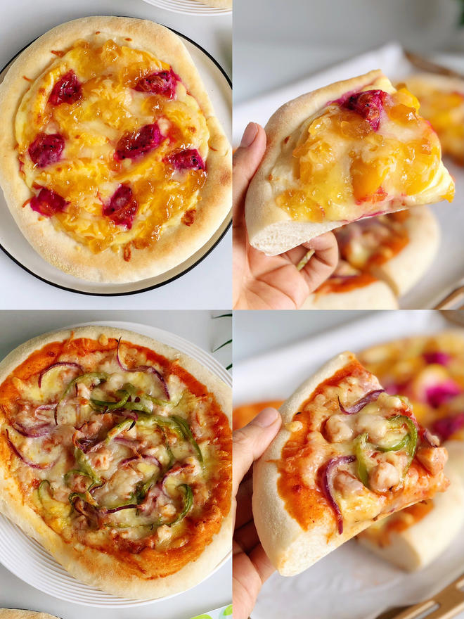 Two Homemade Thick-Crust Pizzas: Orleans Chicken & Hawaiian Fruit, Detailed Professional Recipe Steps!