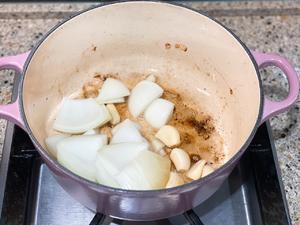 Use the remaining oil in the pot to sauté the vegetables. (If needed, add a bit more olive oil, but use it sparingly to avoid a greasy soup.)