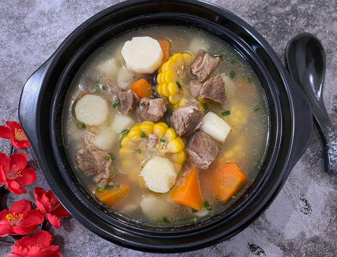 Mutton Soup with Yam, Carrots, and Corn