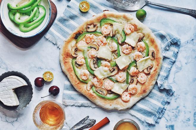 Sweet Pepper Shrimp and White Mushroom Pizza #AutumnStomachCare#