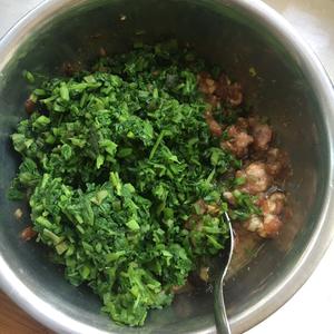 Add the chopped water celery to the minced meat.